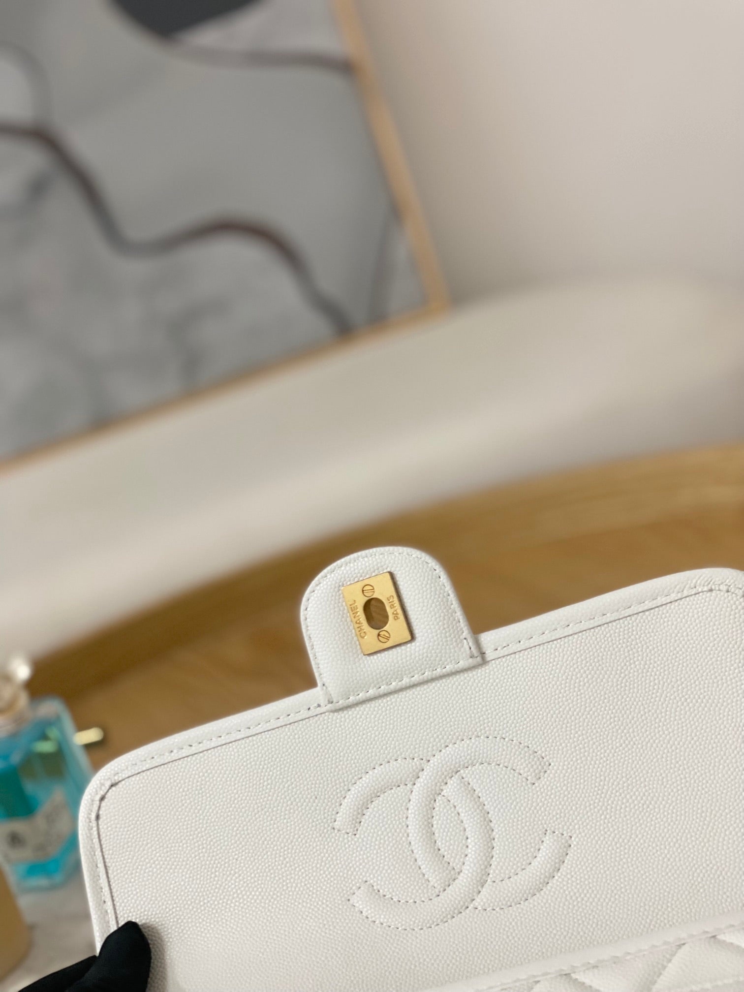 Chanel AS3653 Small Flap Bag with Top Handle Calfskin & Gold-Tone Metal White - Default Title - View 4