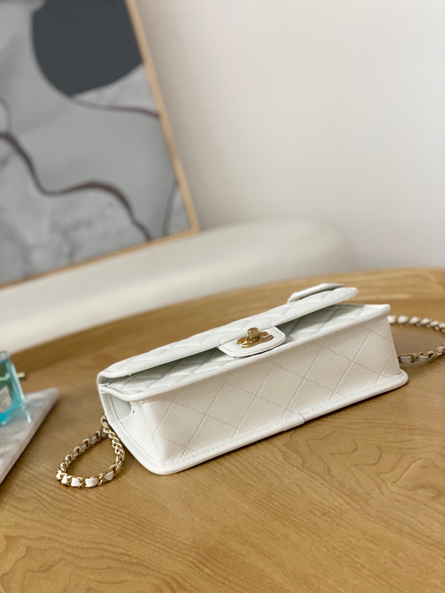 Chanel AS3653 Small Flap Bag with Top Handle Calfskin & Gold-Tone Metal White - Default Title - View 7