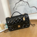 Chanel AS3653 Small Flap Bag with Top Handle Patent Calfskin & Gold-Tone Metal Black - Default Title - View 1