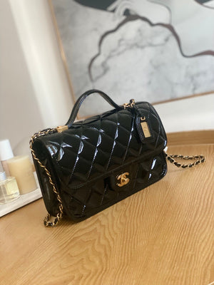 Chanel AS3653 Small Flap Bag with Top Handle Patent Calfskin & Gold-Tone Metal Black - Default Title - View 3