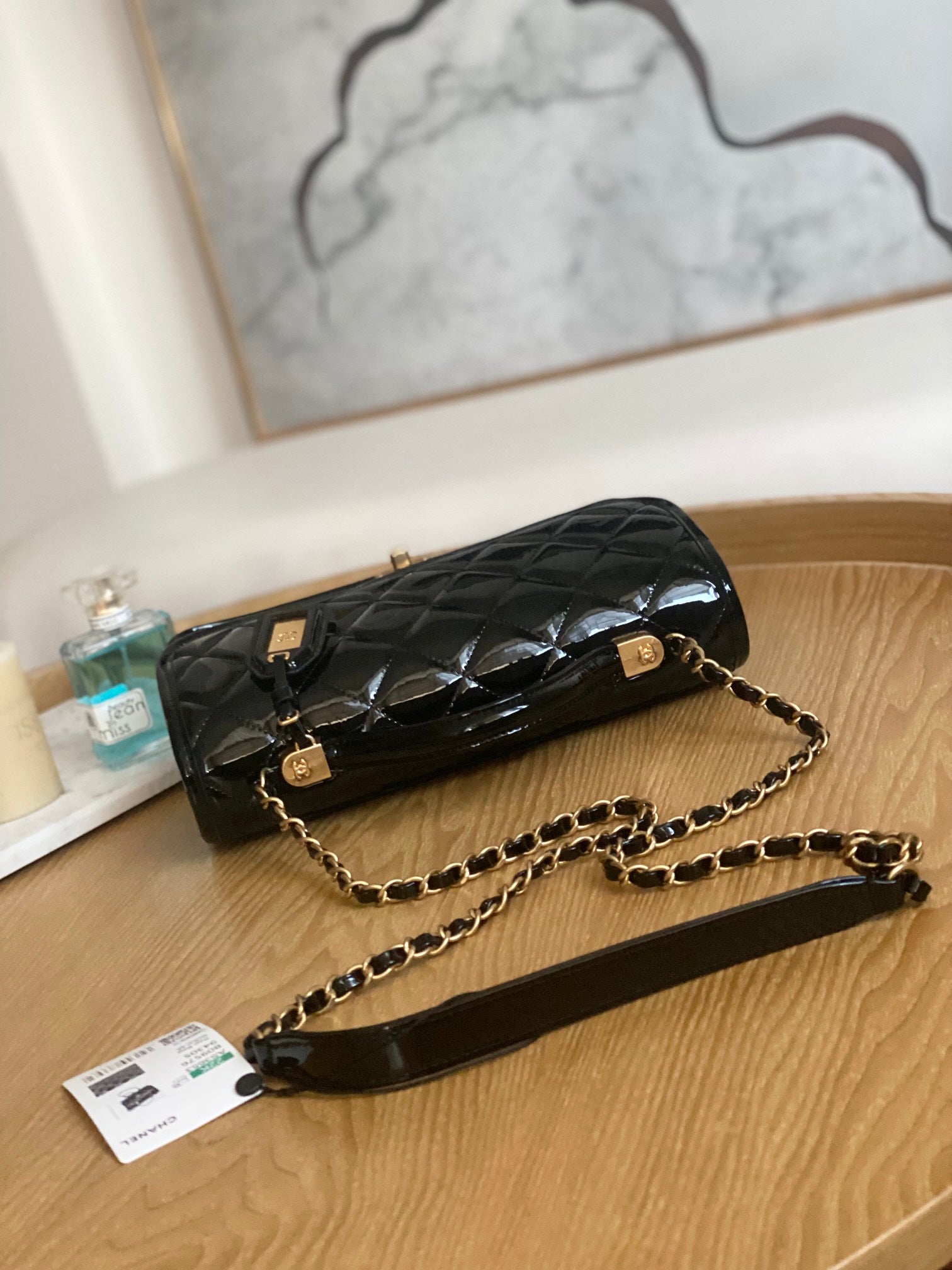 Chanel AS3653 Small Flap Bag with Top Handle Patent Calfskin & Gold-Tone Metal Black - Default Title - View 5