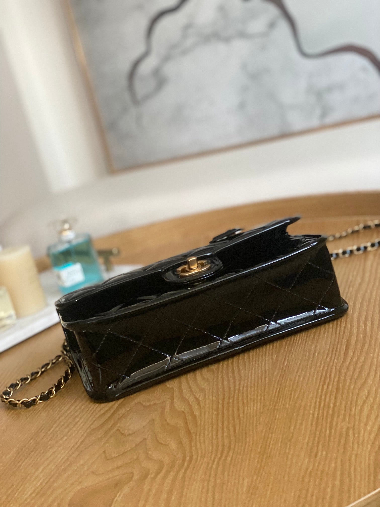 Chanel AS3653 Small Flap Bag with Top Handle Patent Calfskin & Gold-Tone Metal Black - Default Title - View 6