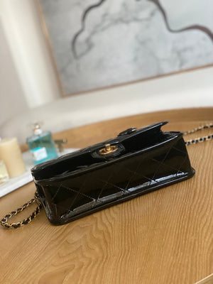Chanel AS3653 Small Flap Bag with Top Handle Patent Calfskin & Gold-Tone Metal Black - Default Title - View 6