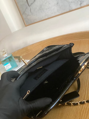 Chanel AS3653 Small Flap Bag with Top Handle Patent Calfskin & Gold-Tone Metal Black - Default Title - View 9