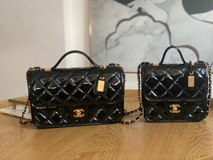 Chanel AS3653 Small Flap Bag with Top Handle Patent Calfskin & Gold-Tone Metal Black - Default Title - View 10