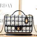Chanel AS3653 Small Flap Bag with Top Handle Wool Tweed & Gold-Tone Metal Beige - Default Title - View 1