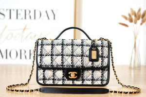 Chanel AS3653 Small Flap Bag with Top Handle Wool Tweed & Gold-Tone Metal Beige - Default Title - View 1