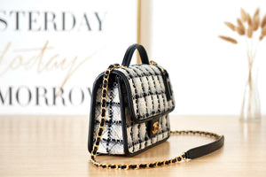 Chanel AS3653 Small Flap Bag with Top Handle Wool Tweed & Gold-Tone Metal Beige - Default Title - View 3