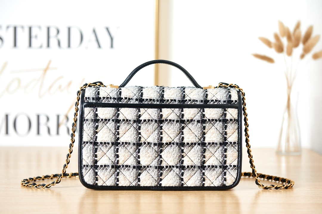 Chanel AS3653 Small Flap Bag with Top Handle Wool Tweed & Gold-Tone Metal Beige - Default Title - View 4