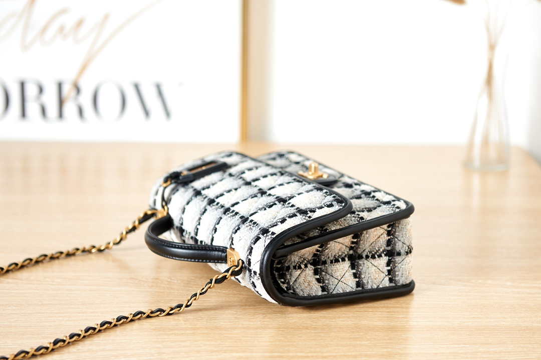 Chanel AS3653 Small Flap Bag with Top Handle Wool Tweed & Gold-Tone Metal Beige - Default Title - View 5
