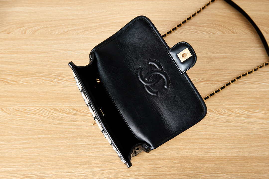 Chanel AS3653 Small Flap Bag with Top Handle Wool Tweed & Gold-Tone Metal Beige - Default Title - View 7