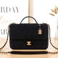 Chanel AS3653 Small Flap Bag with Top Handle Wool Tweed & Gold-Tone Metal Black - Default Title - View 1