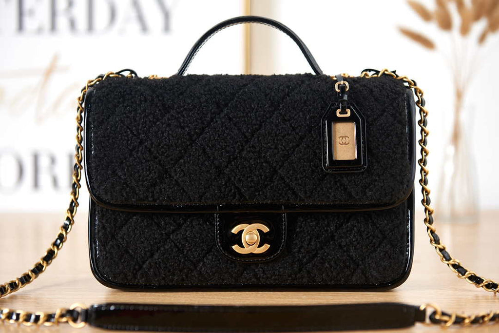 Chanel AS3653 Small Flap Bag with Top Handle Wool Tweed & Gold-Tone Metal Black