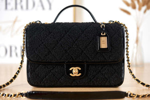Chanel AS3653 Small Flap Bag with Top Handle Wool Tweed & Gold-Tone Metal Black - Default Title - View 2