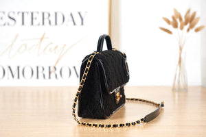 Chanel AS3653 Small Flap Bag with Top Handle Wool Tweed & Gold-Tone Metal Black - Default Title - View 3