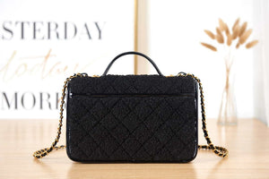 Chanel AS3653 Small Flap Bag with Top Handle Wool Tweed & Gold-Tone Metal Black - Default Title - View 4