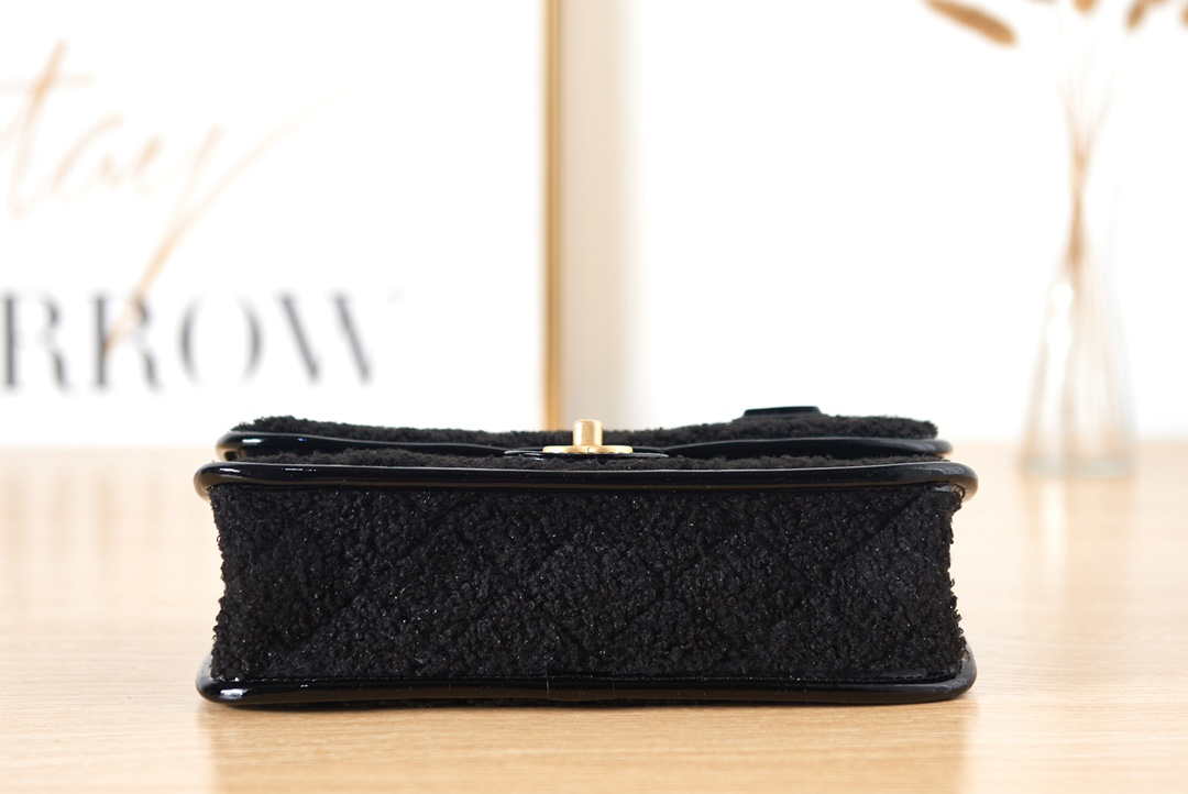 Chanel AS3653 Small Flap Bag with Top Handle Wool Tweed & Gold-Tone Metal Black