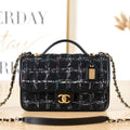 Chanel AS3653 Small Flap Bag with Top Handle Wool Tweed & Gold-Tone Metal Black and White - Default Title - View 1