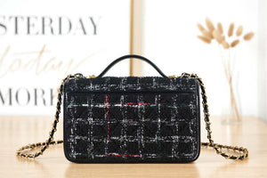 Chanel AS3653 Small Flap Bag with Top Handle Wool Tweed & Gold-Tone Metal Black and White - Default Title - View 4