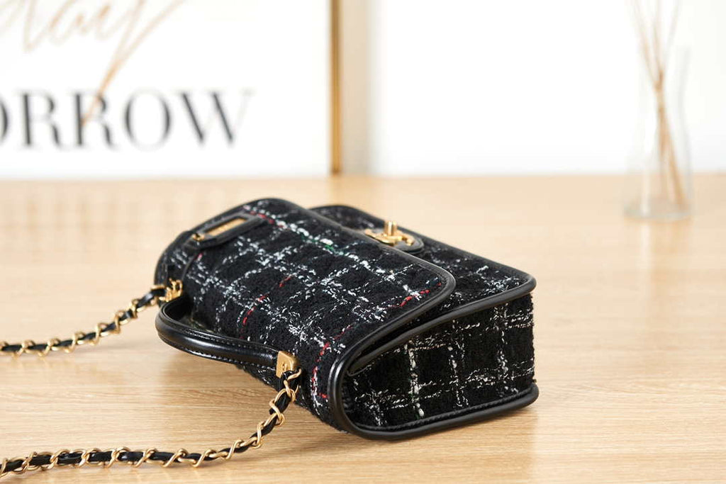 Chanel AS3653 Small Flap Bag with Top Handle Wool Tweed & Gold-Tone Metal Black and White