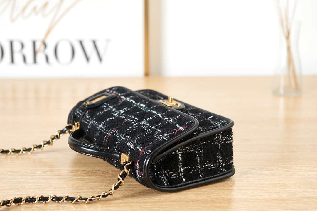 Chanel AS3653 Small Flap Bag with Top Handle Wool Tweed & Gold-Tone Metal Black and White