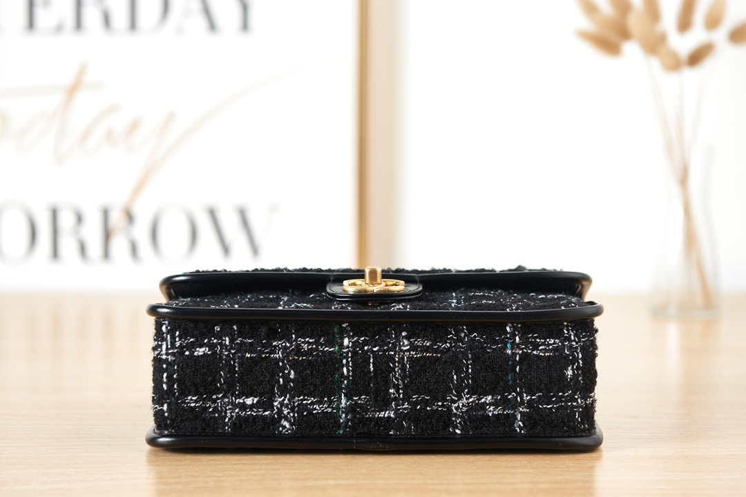 Chanel AS3653 Small Flap Bag with Top Handle Wool Tweed & Gold-Tone Metal Black and White - Default Title - View 6