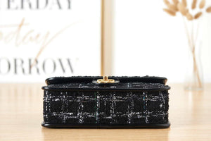 Chanel AS3653 Small Flap Bag with Top Handle Wool Tweed & Gold-Tone Metal Black and White - Default Title - View 6