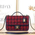 Chanel AS3653 Small Flap Bag with Top Handle Wool Tweed & Gold-Tone Metal Red and Navy Blue - Default Title - View 1