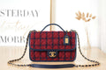 Chanel AS3653 Small Flap Bag with Top Handle Wool Tweed & Gold-Tone Metal Red and Navy Blue