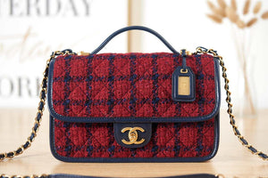 Chanel AS3653 Small Flap Bag with Top Handle Wool Tweed & Gold-Tone Metal Red and Navy Blue - Default Title - View 2