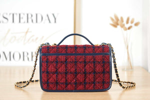 Chanel AS3653 Small Flap Bag with Top Handle Wool Tweed & Gold-Tone Metal Red and Navy Blue - Default Title - View 4