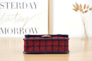 Chanel AS3653 Small Flap Bag with Top Handle Wool Tweed & Gold-Tone Metal Red and Navy Blue - Default Title - View 6