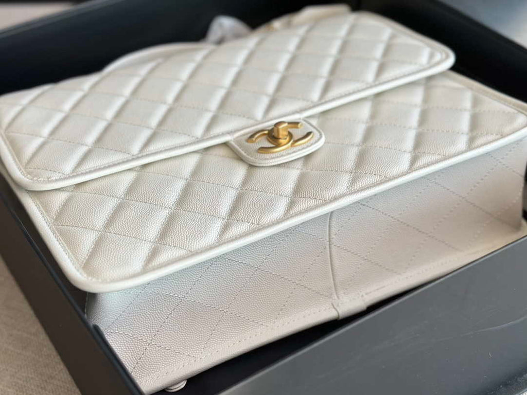 Chanel AS3662 LARGE BACKPACK Calfskin & Gold-Tone Metal White