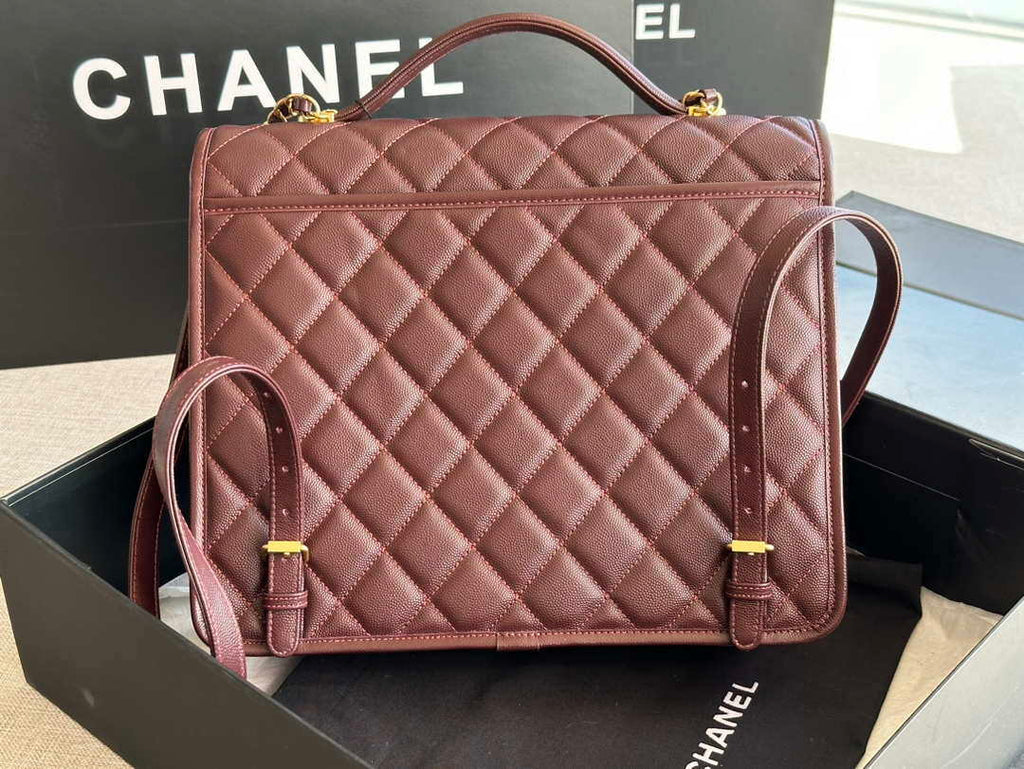 Chanel AS3662 LARGE BACKPACK Calfskin & Gold-Tone Metal Wine Red