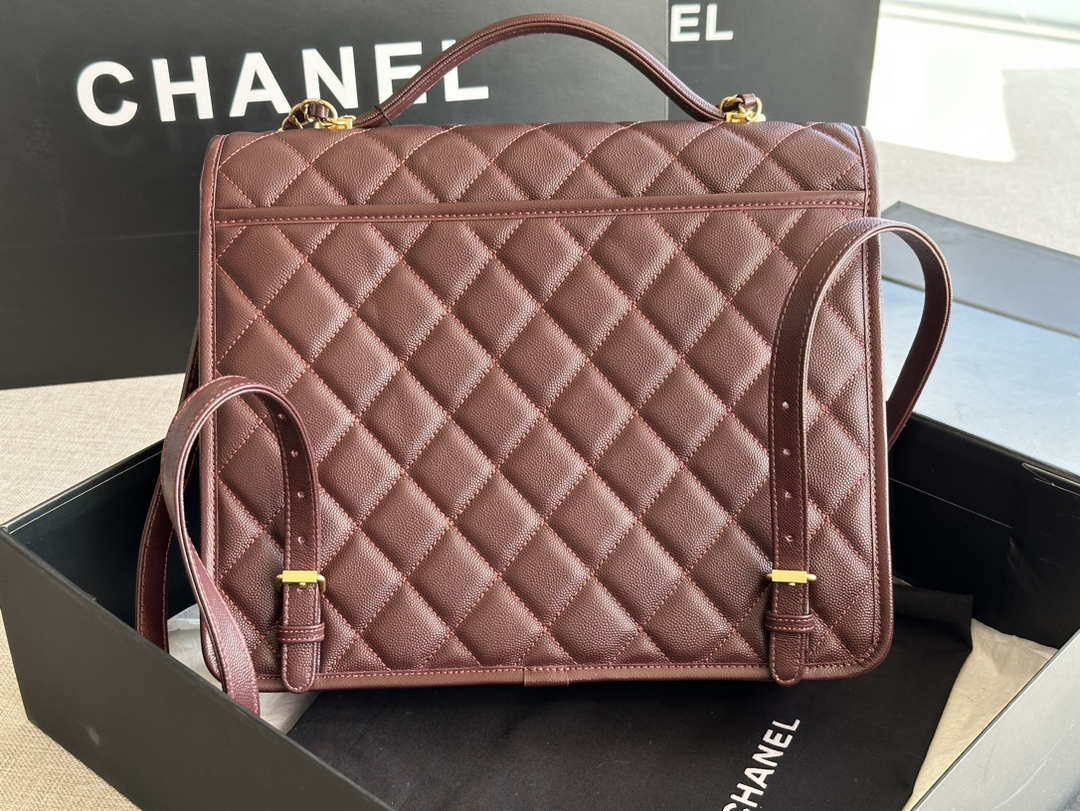 Chanel AS3662 LARGE BACKPACK Calfskin & Gold-Tone Metal Wine Red