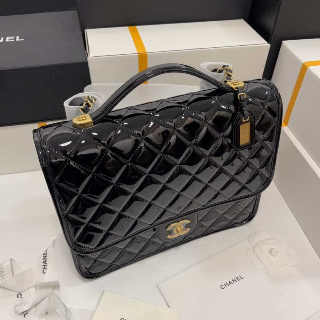 Chanel AS3662 LARGE BACKPACK Patent Calfskin & Gold-Tone Metal Black - Default Title - View 2