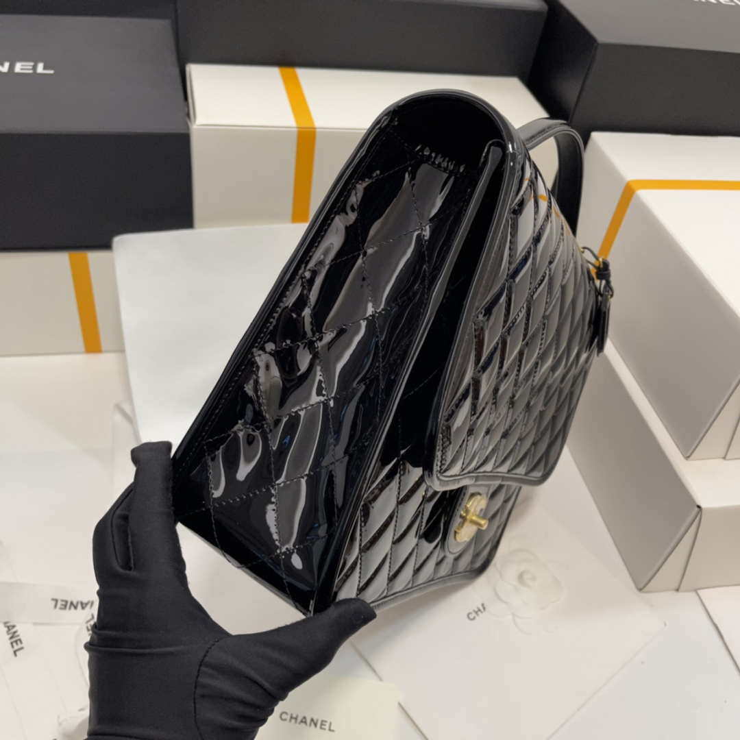 Chanel AS3662 LARGE BACKPACK Patent Calfskin & Gold-Tone Metal Black - Default Title - View 5