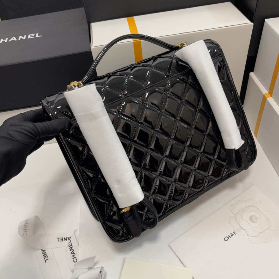 Chanel AS3662 LARGE BACKPACK Patent Calfskin & Gold-Tone Metal Black - Default Title - View 9