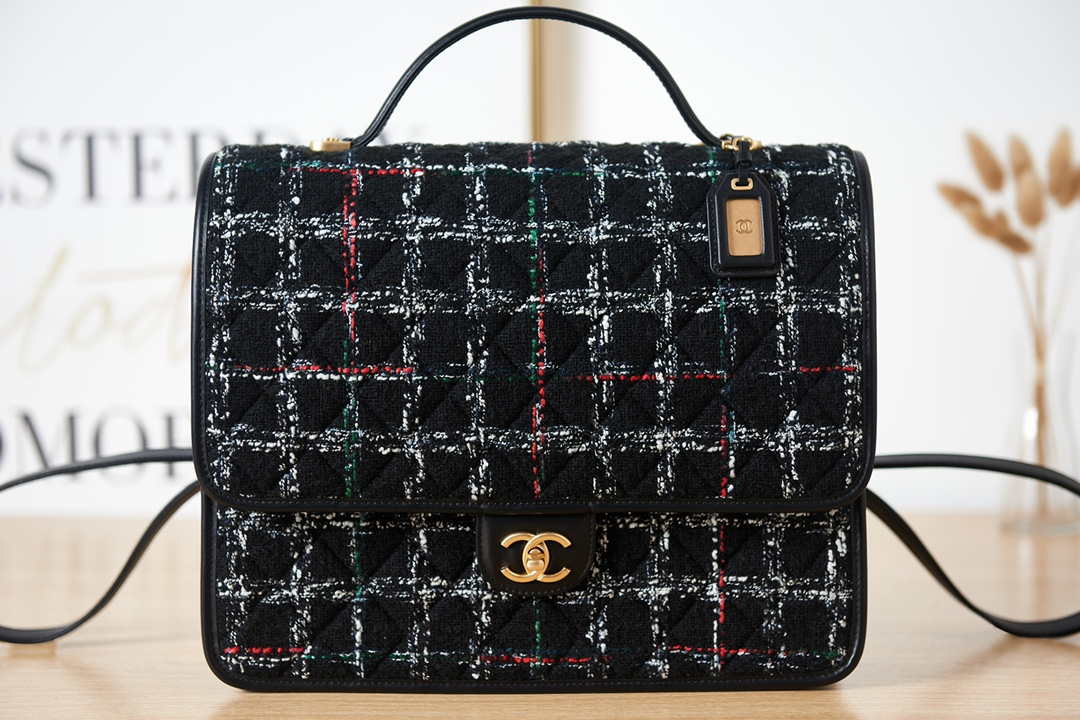 Chanel AS3662 LARGE BACKPACK Wool Tweed & Gold-Tone Metal Black - Default Title - View 2