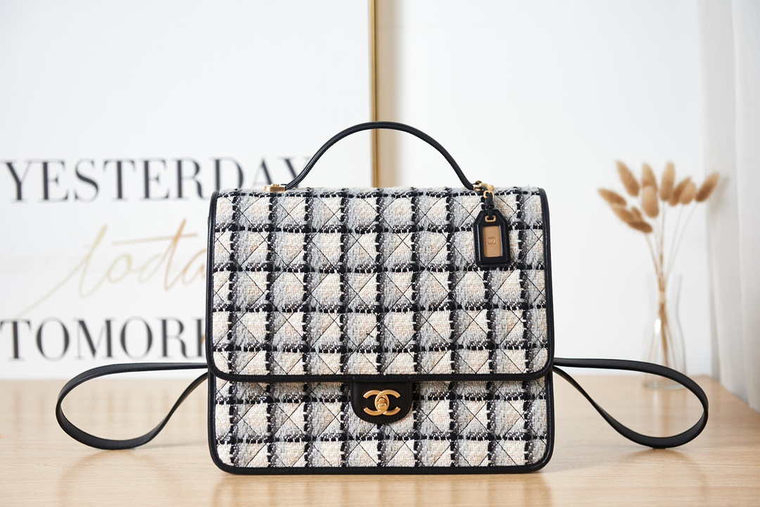 Chanel AS3662 LARGE BACKPACK Wool Tweed & Gold-Tone Metal White - Default Title - View 1