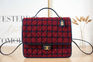 Chanel AS3662 LARGE BACKPACK Wool Tweed & Gold-Tone Metal Wine Red - Default Title - View 1