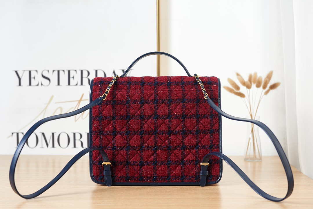 Chanel AS3662 LARGE BACKPACK Wool Tweed & Gold-Tone Metal Wine Red - Default Title - View 2