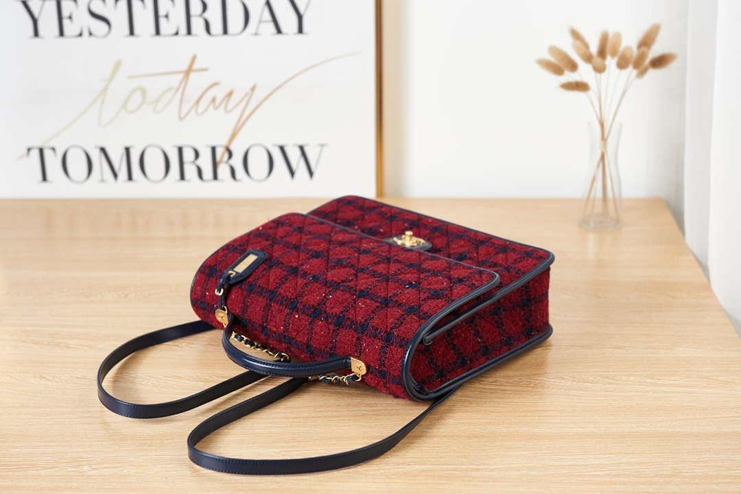 Chanel AS3662 LARGE BACKPACK Wool Tweed & Gold-Tone Metal Wine Red - Default Title - View 7