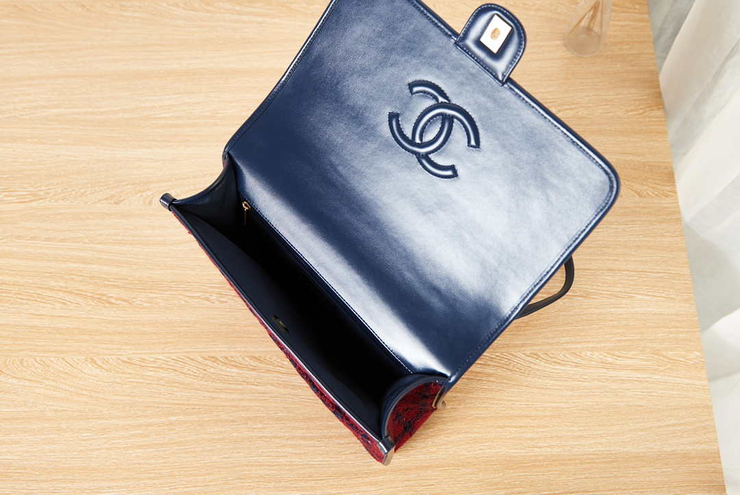 Chanel AS3662 LARGE BACKPACK Wool Tweed & Gold-Tone Metal Wine Red - Default Title - View 8