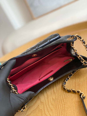 Chanel AS3690 Hobo Handbag Shiny Crumpled Calfskin & Gold-Tone Metal Black - Default Title - View 9