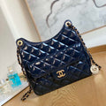 Chanel AS3690 Hobo Handbag Shiny Crumpled Calfskin & Gold-Tone Metal Navy blue - Default Title - View 1
