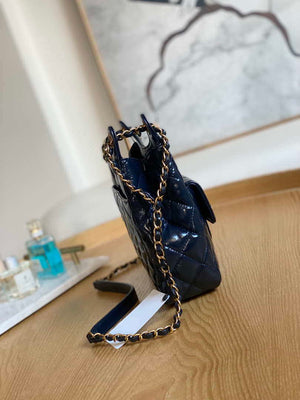 Chanel AS3690 Hobo Handbag Shiny Crumpled Calfskin & Gold-Tone Metal Navy blue - Default Title - View 3