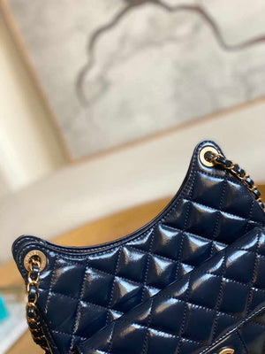 Chanel AS3690 Hobo Handbag Shiny Crumpled Calfskin & Gold-Tone Metal Navy blue - Default Title - View 5