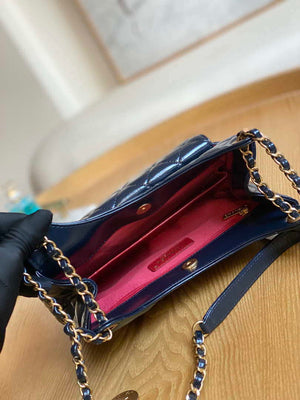 Chanel AS3690 Hobo Handbag Shiny Crumpled Calfskin & Gold-Tone Metal Navy blue - Default Title - View 7