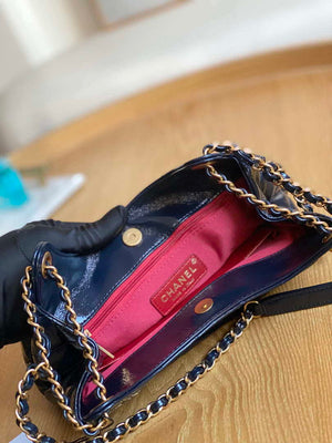 Chanel AS3690 Hobo Handbag Shiny Crumpled Calfskin & Gold-Tone Metal Navy blue - Default Title - View 8